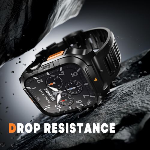 Bandletic Compatible with Apple Watch Series 9/8/7 45mm Bands Case for Men - Soft Breathable Silicone Strap with Shockproof Durable Rugged Metal Case for iWatch Bands Men 45mm Series 9 8 7 - Black