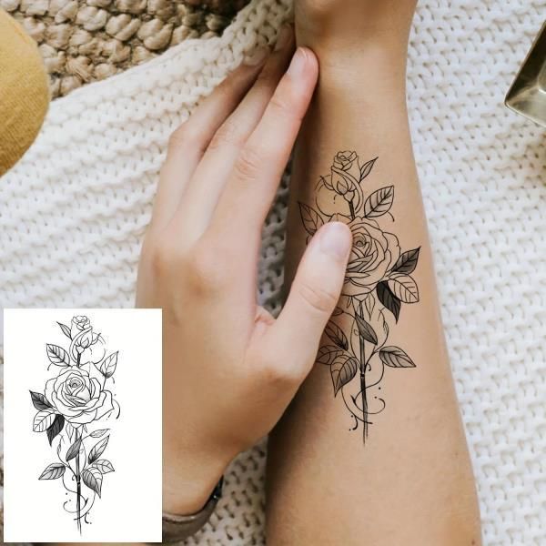 Temporary Tattoos for Girls, Black Rose Flower Dreamcatcher Butterfly, Fake Party Decorations, Arm Shoulder Thigh, 30 Pieces/Set