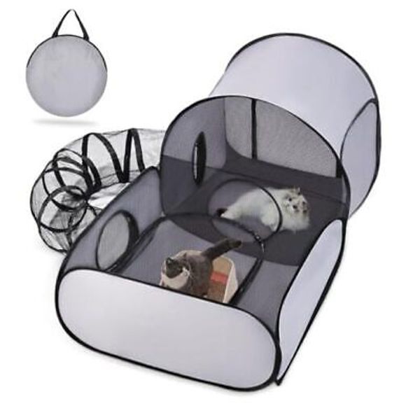 Dog Playpen with Surround Tunnel, Outdoor/Indoor Cat Playpen with large