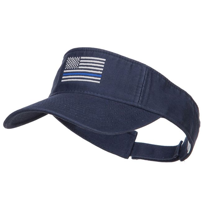 e4Hats.com Thin Blue Line USA Flag Embroidered Washed Visor - Navy OSFM