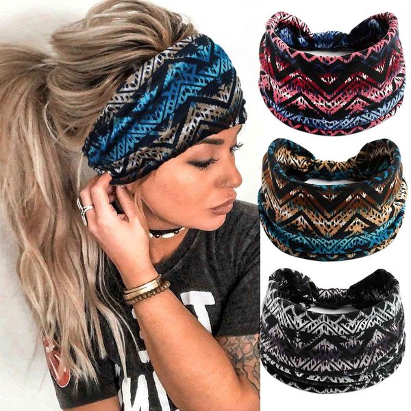 Bufenia Boho breite Stirnbänder für Frauen Knotiert Stirnband Turban Haarband Elastisch Yoga Haar Schal Blume Headwrap 3 Stück (D Boho)