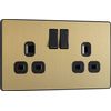 BG Electrical Double Switched Power Plug Wall Socket, Screwless, Evolve, Satin Brass, 13A, PCDSB22B