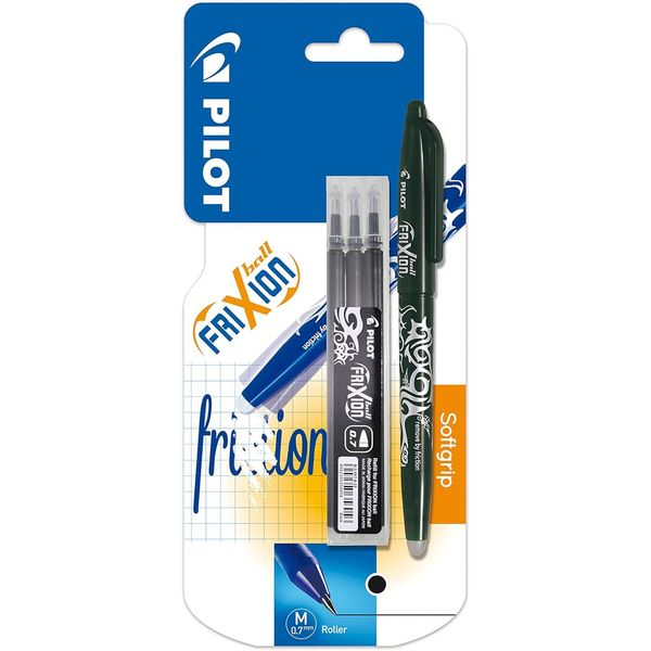 Pilot Frixion Erasable Rollerball Set 0.7 mm (Single Pen) with 3 refills - Black