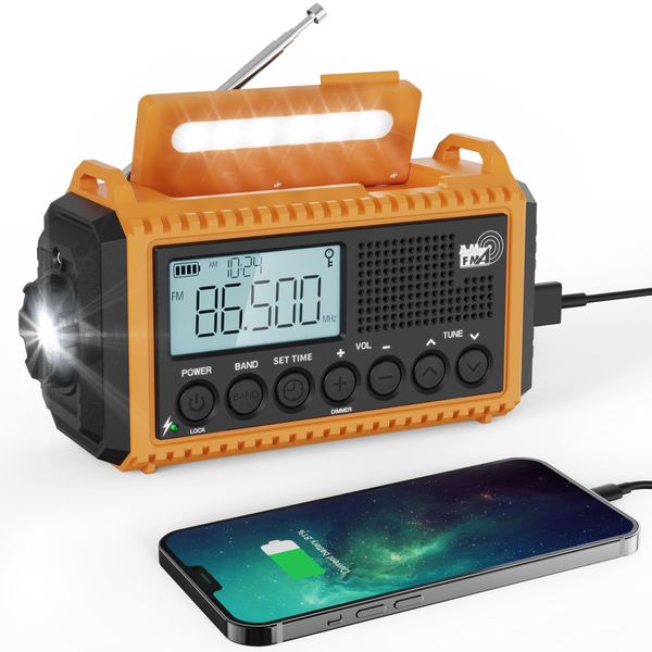 Disaster Prevention Radio, Solar Multi-functional Radio, Hand Crank, Flashlight, Reading Lamp, SW/AM/FM Radio (FM Frequency 76.00 MHz - 108 MHz), Small Radio with SOS Alert, Chargeable Smartphone,