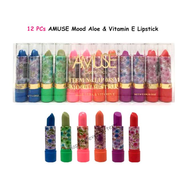 Amuse Mood Color Changing Magic Lipstick with Aloe Vera & Vitamin E, 12 PCs Set