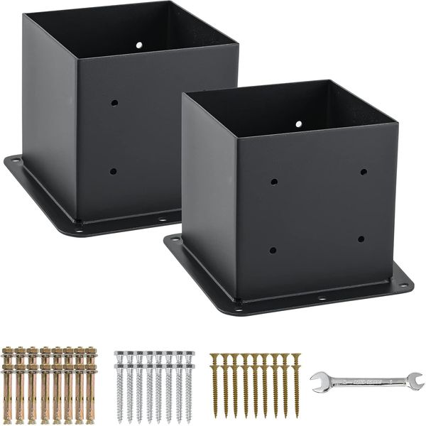 6X6 Post Base 2 Pcs, (Inner Size 5.6X5.6) Post Anchors, 13GA Thick Solid Steel &