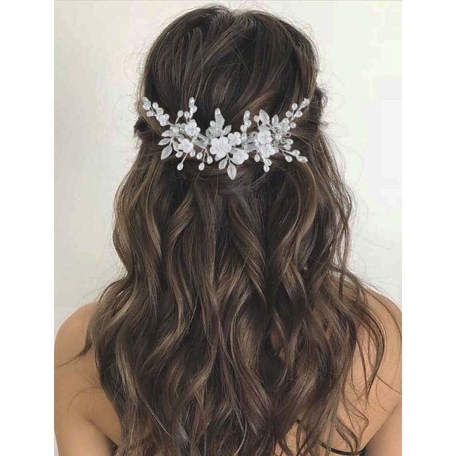 Vatocu Blumen-Braut-Haarschmuck mit Weinrebenblättern, Haarschmuck mit Perlen, Braut-Kopfschmuck für Damen und Mädchen