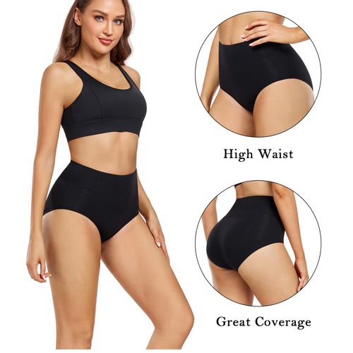 wirarpa Women's Postpartum Underwear High Waisted Ladies Cotton Panties Full Coverage Briefs 5 Pack Black Large