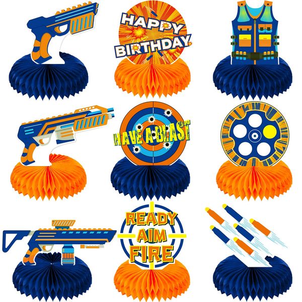 Outus 9 Pieces Dart Battle Party Decorations Dart Battle Honeycomb Centerpieces Birthday Party Table Toppers Double Sided Table Decorations Blaster Battle Theme Party Supplies