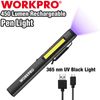WORKPRO USB Rechargable Pocket Pen Light 450 Lumen LED Flashlight UV Black Light