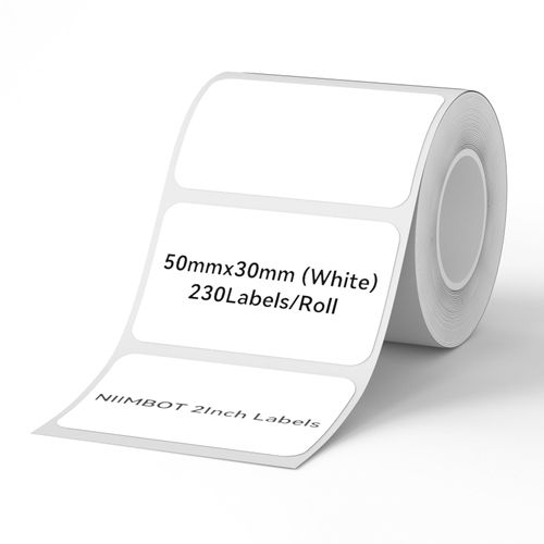 NIIMBOT Labels for B1/B21/B3S Label Maker, 50 x 30 mm (1.97'' x 1.18'') 230 Tapes/Roll, Thermal Label Tape, Waterproof, Oil-Proof for Home Office Small Business Labeling Tape Replacement(White)