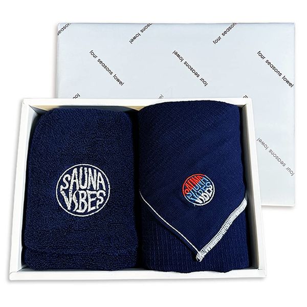 Sauna Vibes Sauna Hat, Sauna Towel, 2-Piece Gift Set, Comes with Gift Box, Navy, Imabari Towel, Men's, Women's