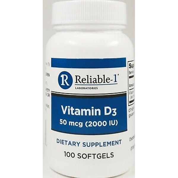 Reliable-1 Vitamin D3 Dietary Supplement 2000 IU 100Softgels EXP:09/2025