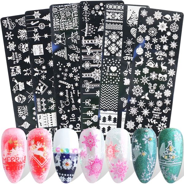 JMEOWIO 6 Pezzi Natale Stamping Stampini per Unghie Nail Art Stamping Plate Decorazioni Unghie