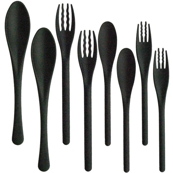 Nagao Heat Resistant Plastic Dinner Cutlery Set of 8 Black Dishwasher Safe Made in Japan