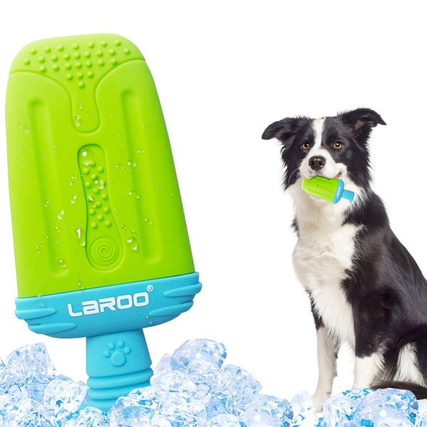 LaRoo Dogs Toys for Summer Cooling, Frozen Dog Toys, Full with Water Frozen, Prevention of Heat Stroke Upgraded Teething Chew Toy (Ice Pop Shape-Green)