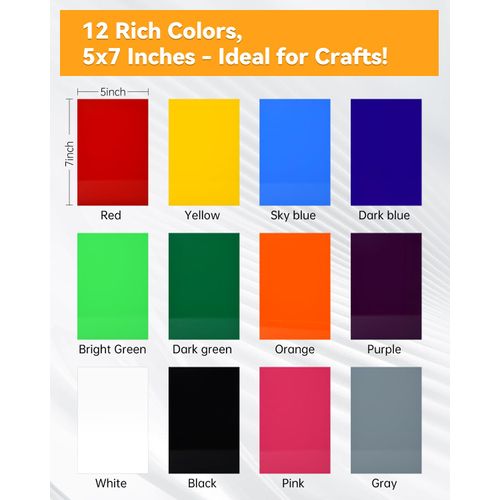 12 Vibrant Colors 5x7 Acrylic Sheets (12-Pack) - Durable & Versatile, Perfect for Laser Cutting, Crafts & DIY (2.8mm Thick)