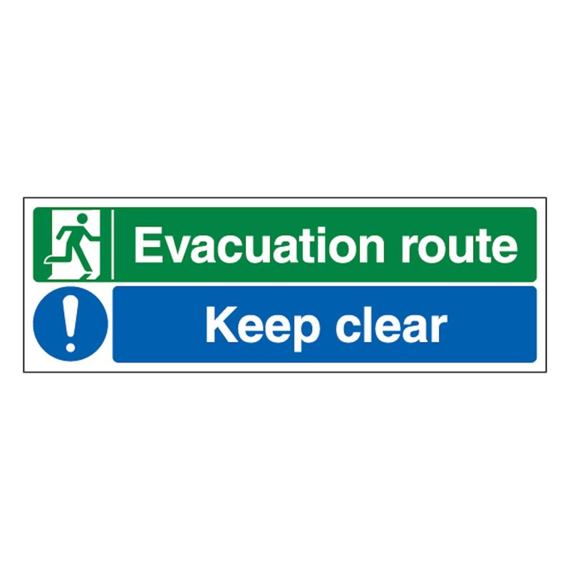 V Safety Evacuation Route/Keep Clear 300 x 100 mm - 2mm Super-Tough ...