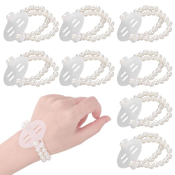 Sibba 8 Pieces Lace Corsage Bracelet Wrist Corsage bands Elastic Pearl Bracelet Wedding Corsages Wristlets DIY Wrist Corsages Accessories for Prom Wedding Hand Flowers Beach Party