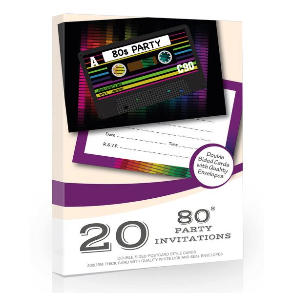 20 x 80s Party Invites from Olivia Samuel - Ready to Write 1980s Party Invitations with Envelopes