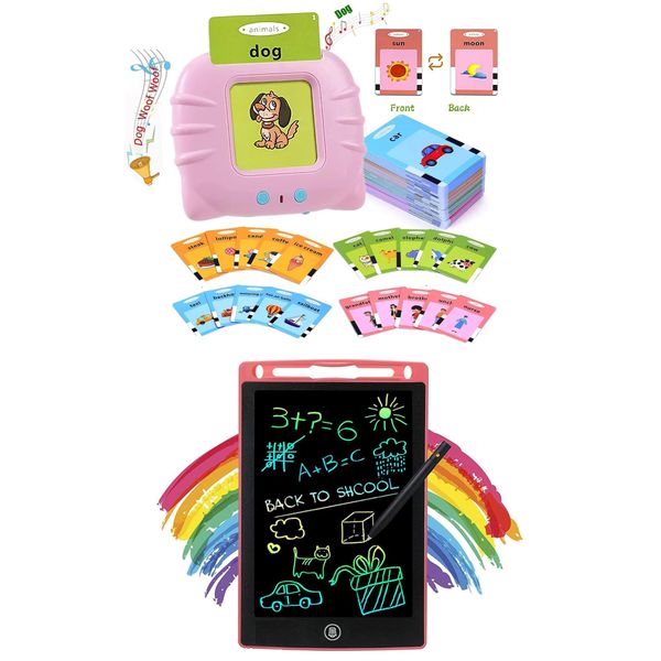 Talking Flash Cards for Toddlers 112 Sight Words, Educational Montessori Learning Toy, Speech Therapy & Autism Sensory Aid for Boys & Girls Ages 1-7, with 8.5" LCD Writing Tablet-Kids Gift Set (3)