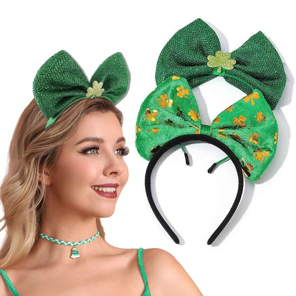 LUDRESS St. Patrick's Day Headbands Green Headband Bow Irish Shamrock Costume St Pattys Clover Hair Accessories for Women and Girls (2 pcs)