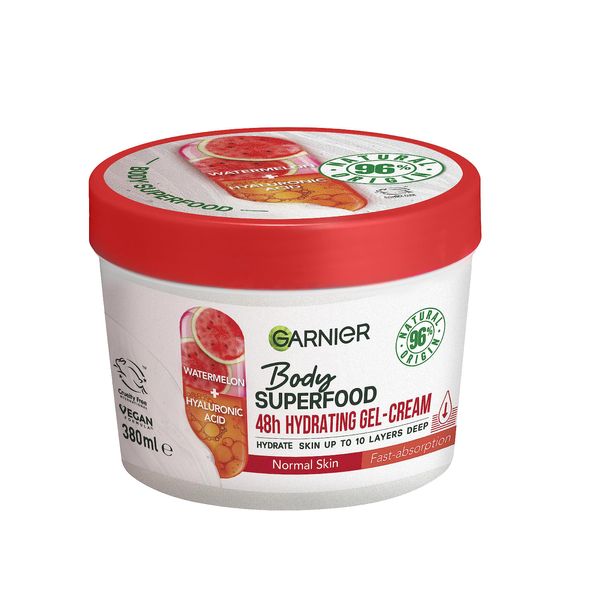 Garnier Body Superfood, Hydrating Gel-Cream for Body, With Watermelon & Hyaluronic Acid, Body Gel-Cream for Normal Skin, Vegan Formula, 380ml