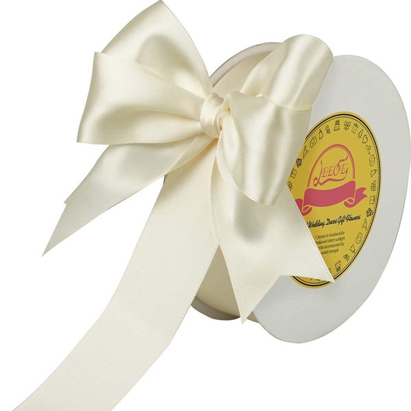 LEEQE Double Face Ivory Satin Ribbon 1-1/2 inch X 50 Yards Polyester Ivory Ribbon for Gift Wrapping Very Suitable for Weddings Party Hair Bow Invitation Decorations and More