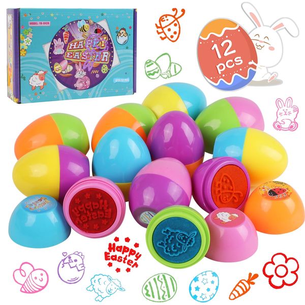 JOFONY Oster Stempel Kinder,12 Stück Spielzeugstempel,Selbstfärbend Stempel für Kinder,Stempelset Kinderstempelset für Osterpartybeutel Partygeschenke Osternspielzeug