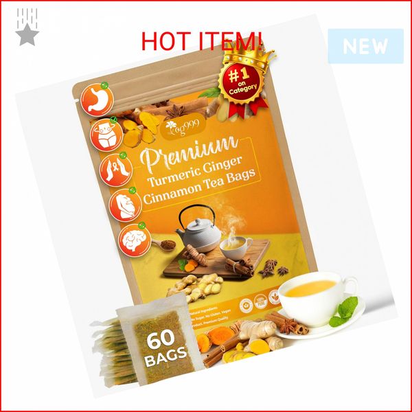 60 Bags Premium Turmeric Ginger Cinnamon Tea, Improve Digestion, Support Brain, 