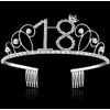 Veewon 18th Birthday Tiara Crown Crystal Princess Crowns Happy Birthday Hair Accessories