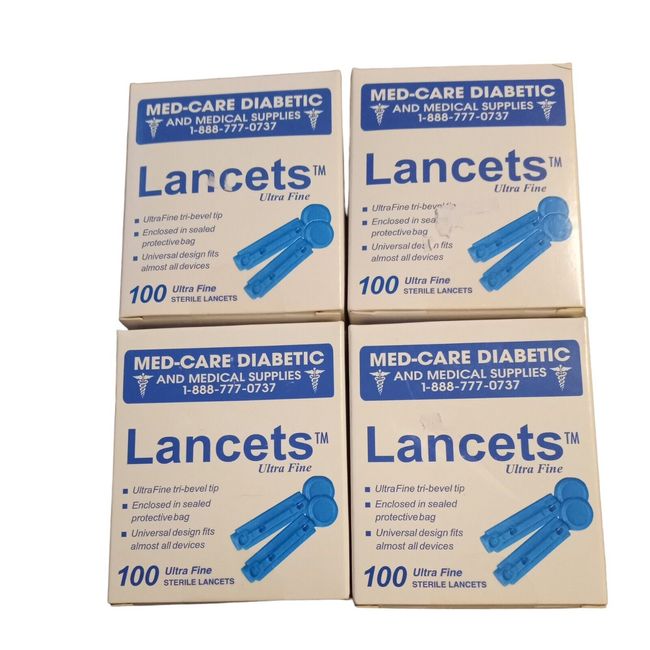 4 Med-Care Diabetic Medical Supplies Ultra Fine 30 Gauge Blue Lancets 400 Count