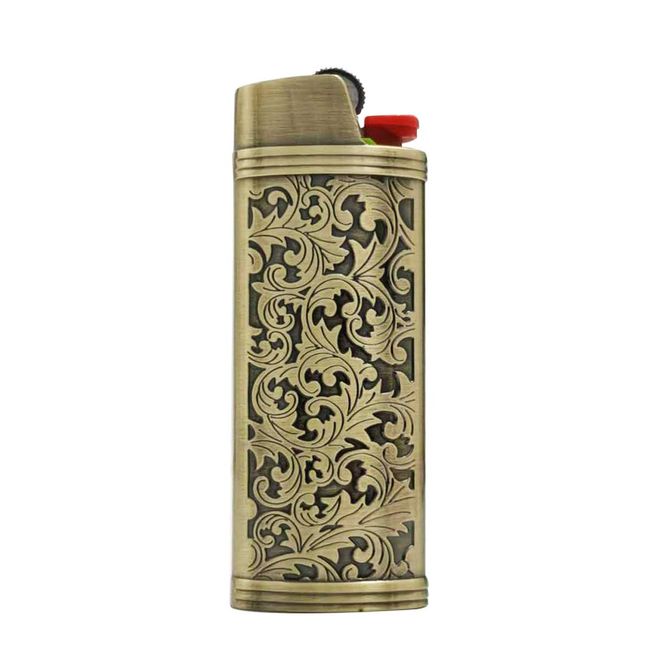 Lucklybestseller Metal Lighter Case Cover Holder Vintage Floral Stamped for  BIC Full Size Lighter J6 Brozne