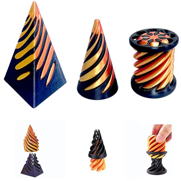 Impossible Cone (3PCS), 3D Printed Spiral Cone Fidget Toy, Impossible Pyramid Passthrough Sculpture, Mini Stress Relief Desktop Decorations Toy for Kids Adult Gift -Gold