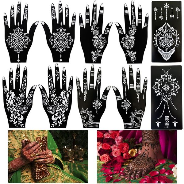 Rosymormor 10 Stück Tattoo Schablonen Kit, Temporäre Tattoo Tempel Set, Indische Arabische Aufkleber für Finger Hand Body Art Painting