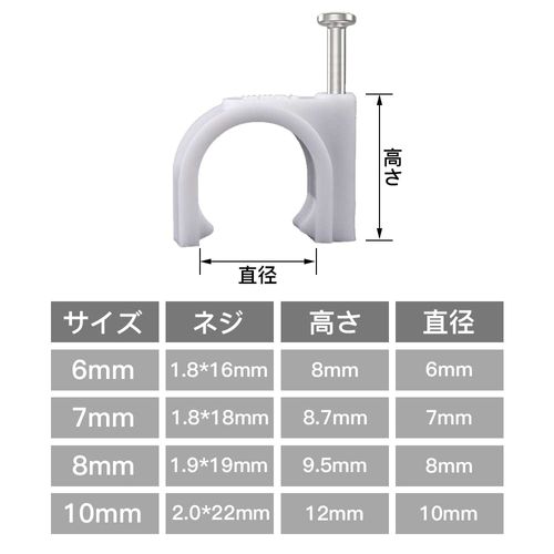 Cable Steps, Set of 100, 0.24 inch (6 mm), 0.3 inch (7 mm), 0.3 inch (8 mm), 0.4 inch (10 mm), Wiring Stop, Cord Fastener, Nail Type, Cable Clip, Cord, Cable Step, Clamp Holder, Fixing Claws, Wire Fixing, White (8mm)