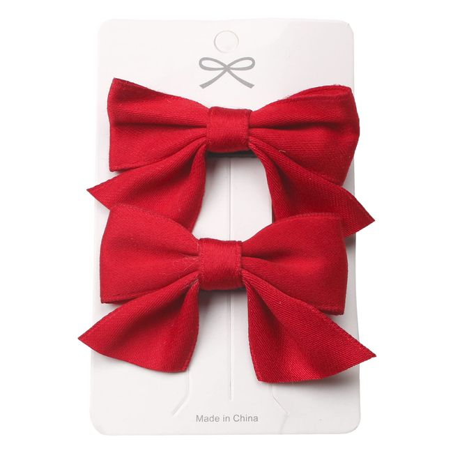 2 Pcs Hair Bows for Girls , Red Bow Barrettes for Little Girls Cute Hair Accessories for Girls Bowknot Hair Clip