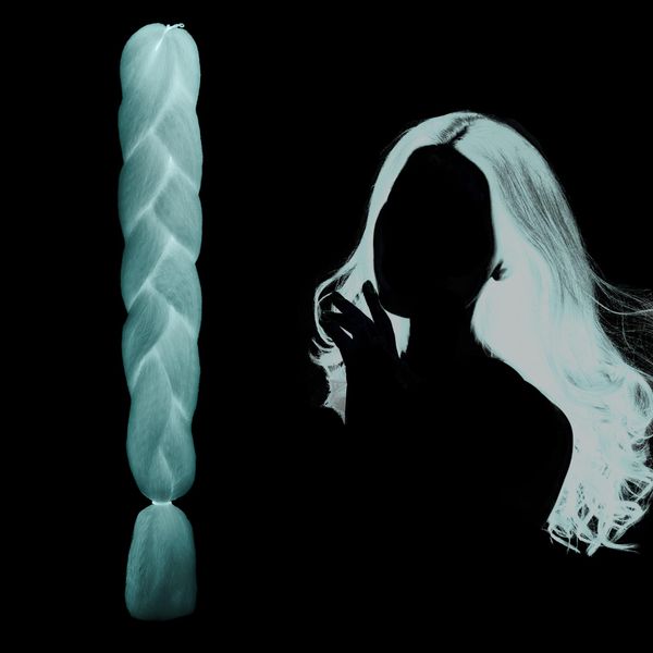 Braiding Hair Extensions, 24"Fluoreszierende bunte Zopf Kunsthaar Haarverlängerung Jumbo Braids Haare Braiding Hair Häkelborte DIY Haarteil Flechthaar Kunstfaser Braids Perücke für Frauen(hellgrün)