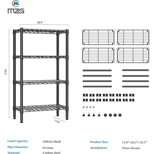 Metal 4-Tier Adjustable Shelving Organizer Wire Rack Unit Black Kitchen Garage