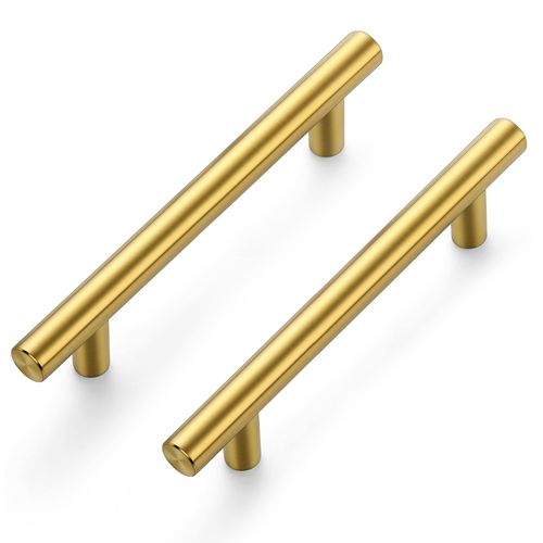 Ravinte Gold Cabinet Handles 10 Pack 3-1/2 Inch Hole Center Cabinet Pulls Brushed Brass Kitchen Closet Handles Modern Drawer Pulls Gold Hardware for Kitchen