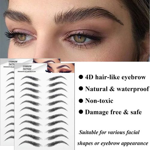 22 Pairs 4D Eyebrows Tattoo, Hair-Like Authentic Eyebrows, Eyebrows Tattoo Peel Off, Long Lasting Natural False Eyebrows Makeup Sticker for Eyebrow Grooming Shaping (Black)