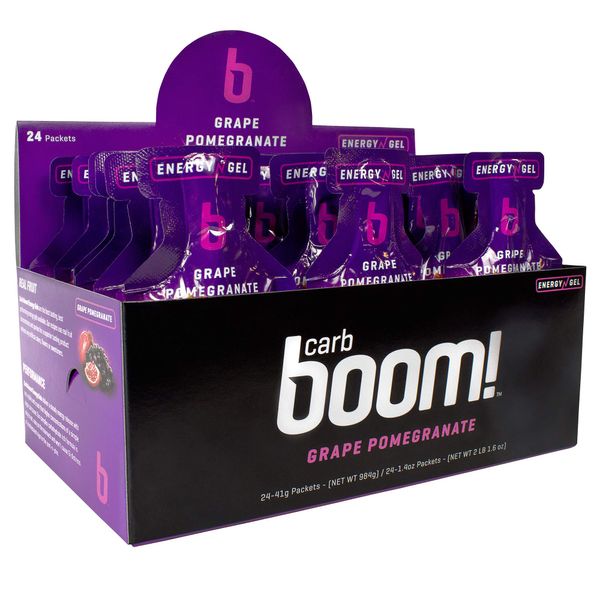 Boom Nutrition - Carb Boom Energy Gel - Fruit-Flavored Energy Gels - Workout Gel - Energy Gel for Cycling - Running Gel - Natural Energy Gel - Grape Pomegranate (24 Pack)