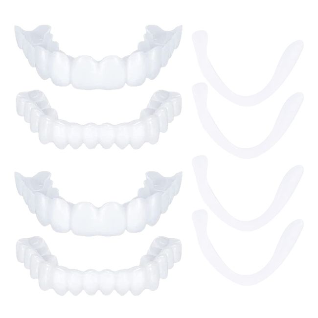 2 Pairs Instant Veneers Dentures Fake Teeth Braces Whitening Cosmetic Tooth Covering Snap on Smile Teeth Top and Bottom Clip in Veneers Teeth Temporary Upper and Lower False Teeth for Men and Women