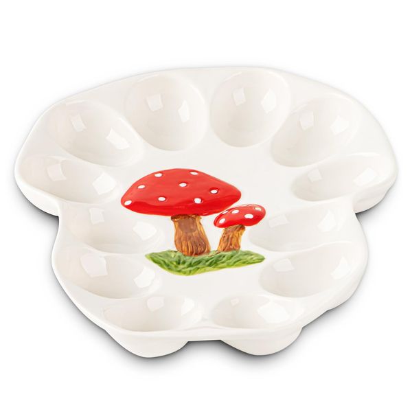 dgudgu Mushroom Deviled Egg Platter Ceramic Egg Tray For Deviled Eggs Plate Ceramic Deviled Egg Tray Devil Egg Holder