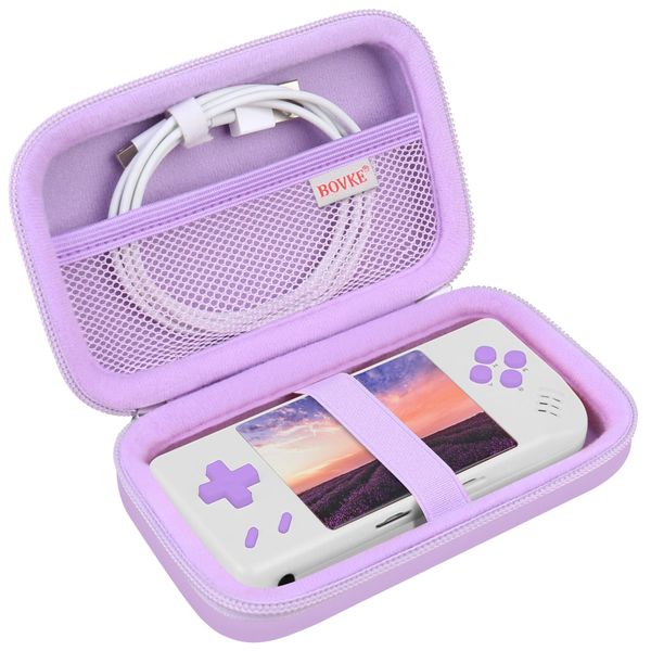 BOVKE Carrying Case Compatible with Anbernic RG28XX Retro Handheld Game Console, Linux System Emulators RG28XX Classic Game Console Holder with Mesh Pocket for Charging Cables, Purple