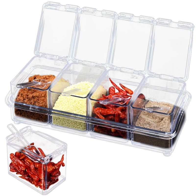 JLNGTHONG Clear Spice Containers, 4 Pieces Condiment Containers with ...