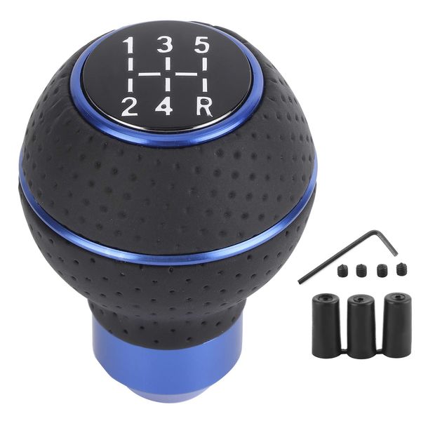 Akozon 5 Speed Gear Shift Knob Stick Aluminium Alloy 5 Speed Leather Car Gear Stick Shifting Knobs Shifter Lever Round Shifting Lever Knobs Manual Automobiles Accessory(B (Blue))