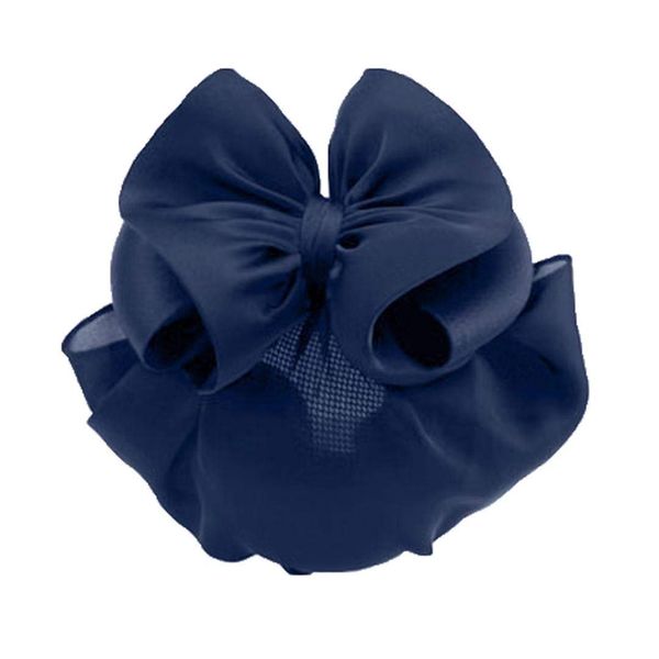 Women Professional Hair Bun Cover Net Snood Hairnet 3D Bowknot Decor Barrette Hair Clip 3D Bow Hair Accessories,Navy