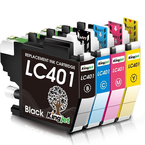 Kingjet Compatible for Brother LC401 Ink Cartridges Replacement for LC401XL LC401 LC401 XL for Brother MFC-J1010DW MFC-J1170DW MFC-J1012DW Printer, 4 Pack (Black/Cyan/Magenta/Yellow)