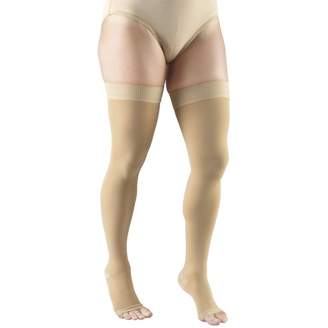 Truform 20-30 Mmhg Compression Stocking for Men & Women, Knee High Length,  Open Toe, Beige, Large